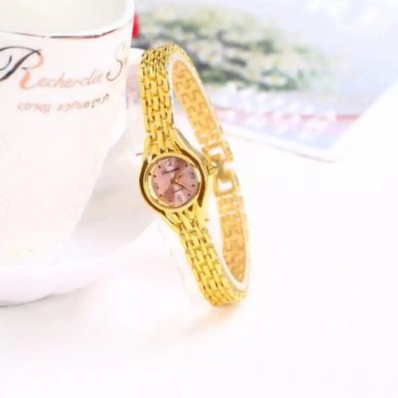 Women's Gold Bracelet Watch – Small Dial Elegant Quartz Wristwatch