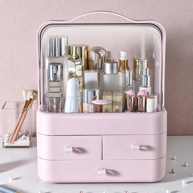 Desktop Makeup Organizer with Drawer – Dust-Proof Cosmetic Storage Box & Shelf