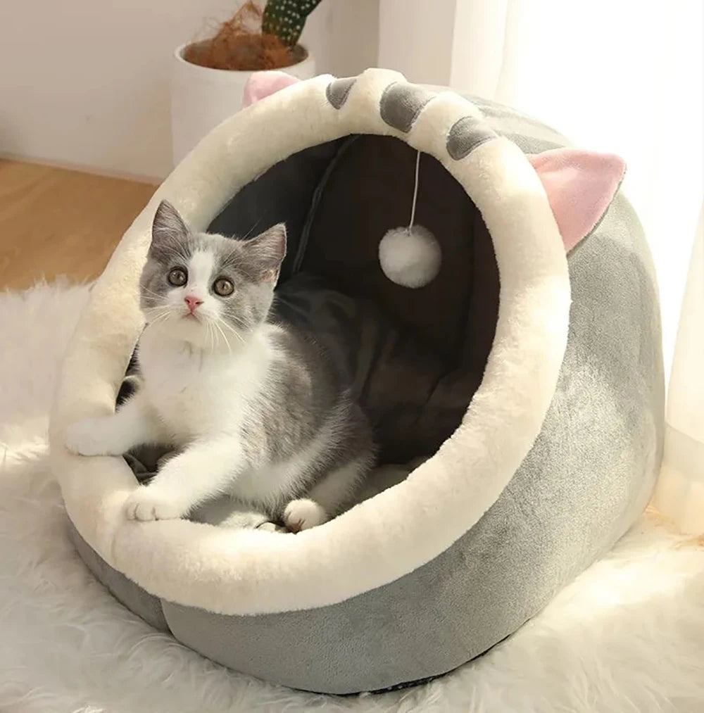 Deep Sleep Cat Bed – Foldable Cartoon Pet Cave with Removable Washable Cushion