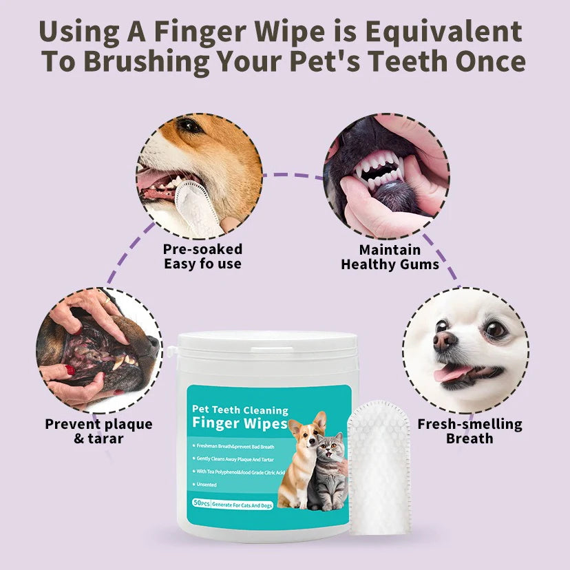 Disposable Pet Finger Toothbrush — Teeth Cleaning Wipes