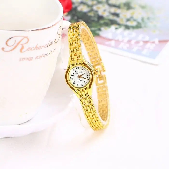 Women's Gold Bracelet Watch – Small Dial Elegant Quartz Wristwatch