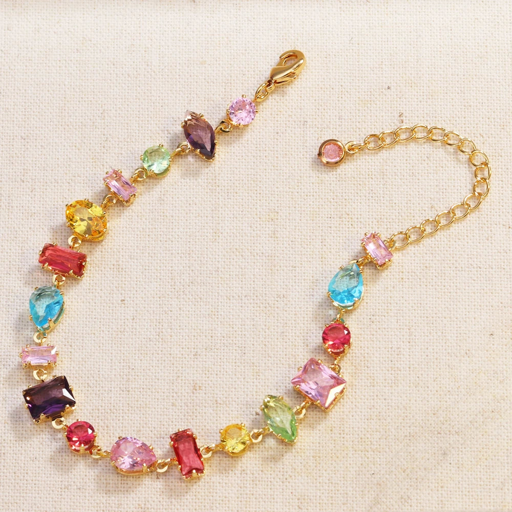 18K Gold Plated Rainbow CZ Choker Necklace & Bracelet – Colorful Cubic Zirconia | Women's Party Jewelry