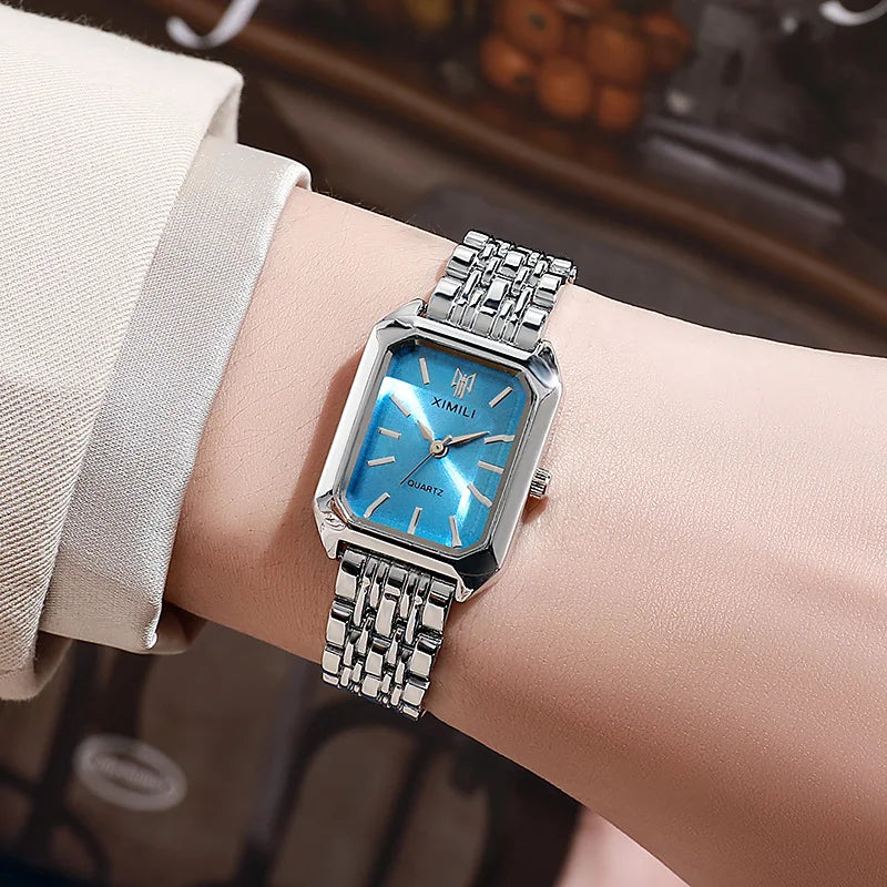 Women's Rectangle Quartz Watch – Alloy Band, Numberless Dial | Silver & Gold Tones