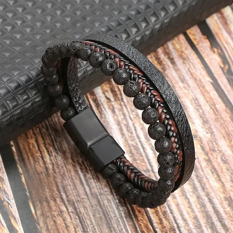 Men's Leather Charm Bracelet