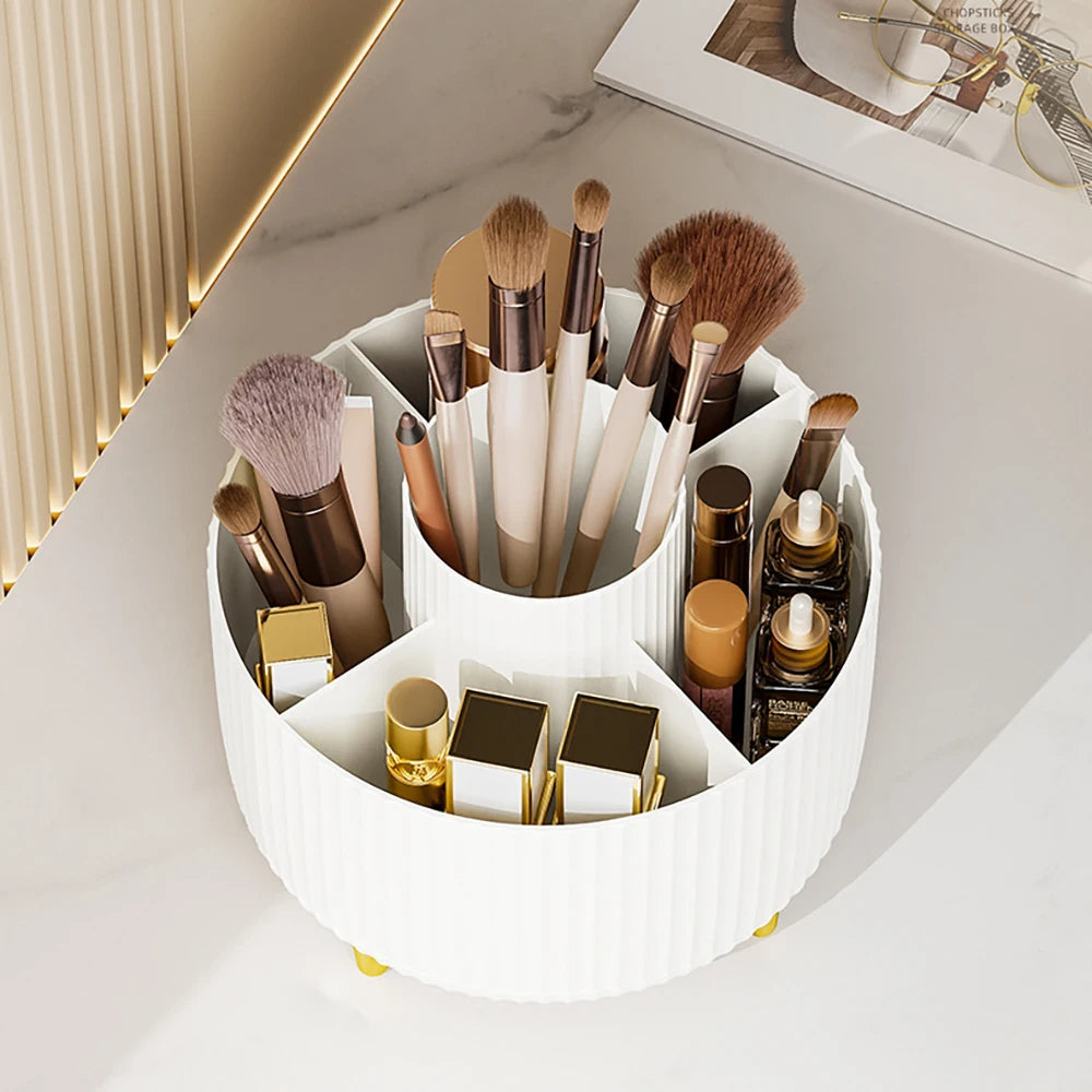 360° Rotating Makeup Storage Box – Desktop Cosmetic Organizer & Brush Holder
