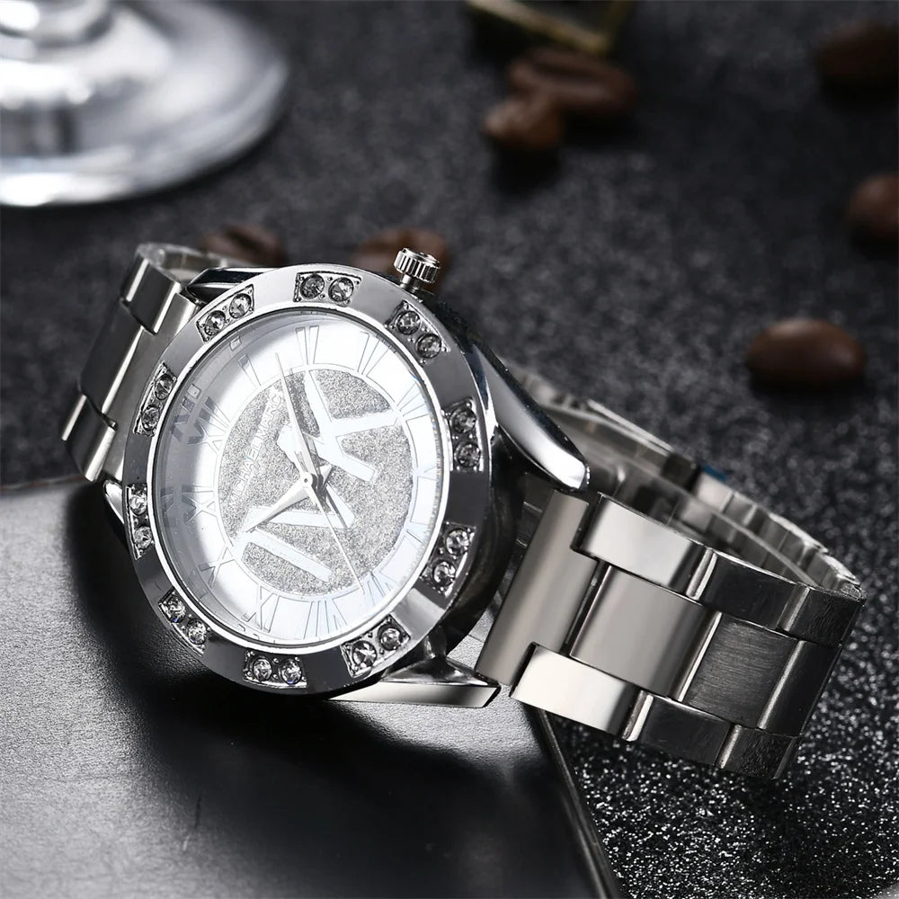 Women's Diamond Quartz Watch – Stainless Steel Bracelet, Round Dial | Gold, Silver, Rose Gold