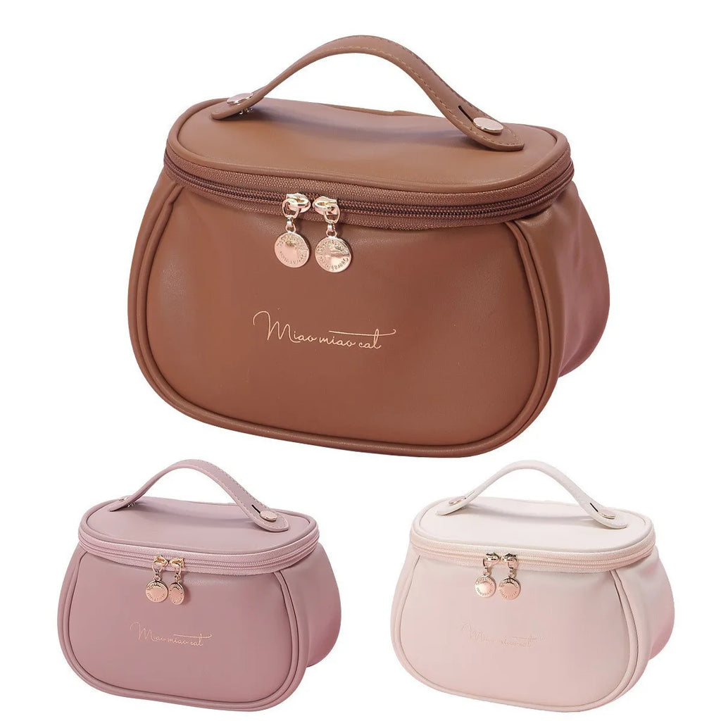 Women's Waterproof Makeup Bag – Large Capacity PU Leather Travel Cosmetic Case