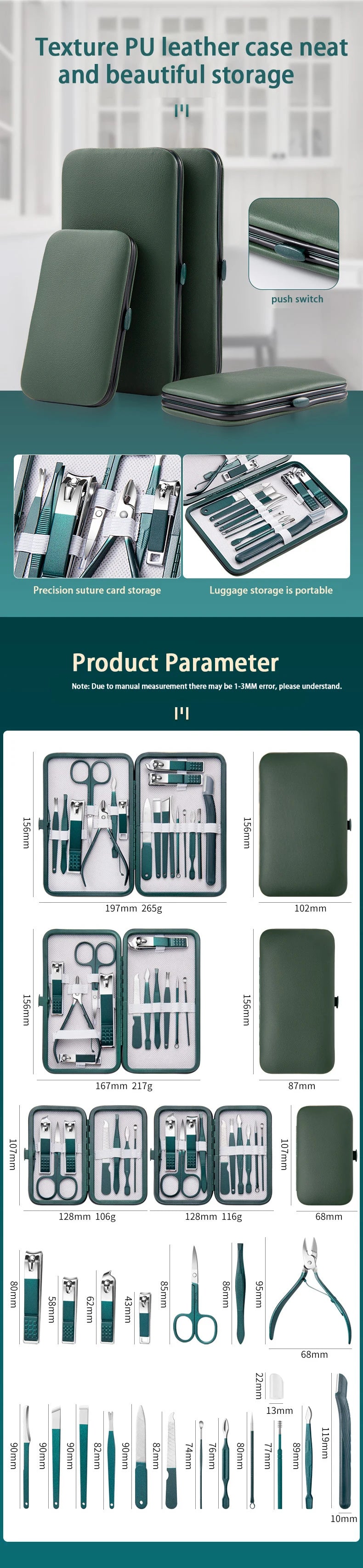 Kit Manucure Professionnel en Acier Inoxydable – Étui Cuir, Homme & Femme