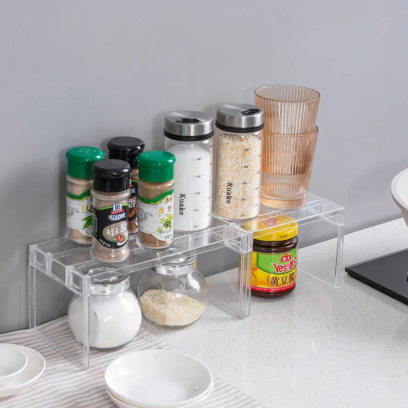 Clear Expandable Cabinet Organizer – Spice & Dish Divider for Kitchen & Bathroom