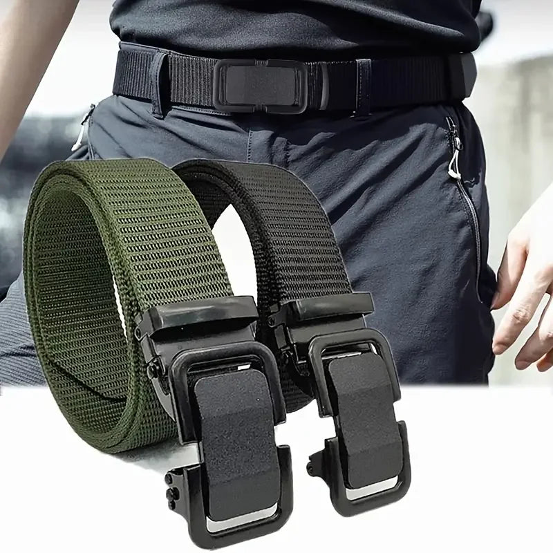 Men's Nylon Canvas Belt – Automatic Metal Buckle, Outdoor & Work