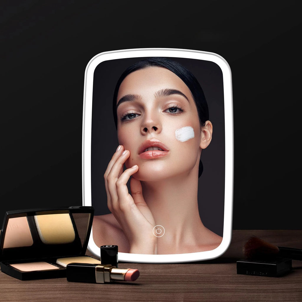 LED Makeup Mirror with Stand – Foldable, Touch Screen, Portable Vanity Mirror