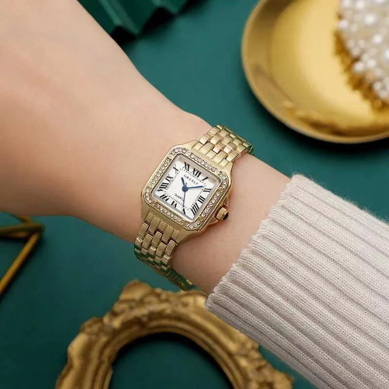 Women's Square Quartz Watch – Panther-Link Bracelet, Roman Numeral Dial | 5 Styles