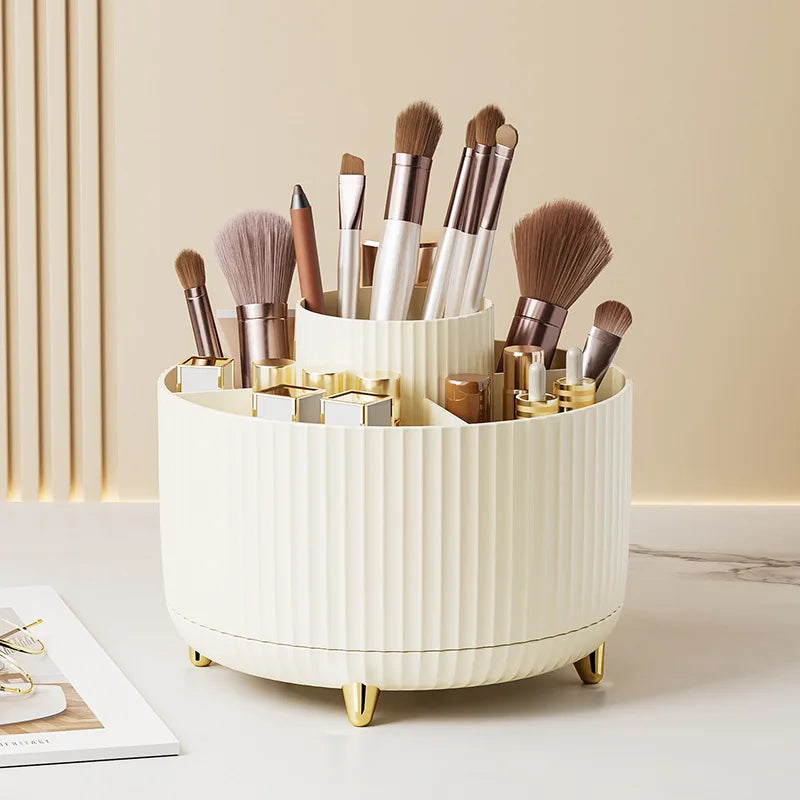 360° Rotating Makeup Storage Box – Desktop Cosmetic Organizer & Brush Holder