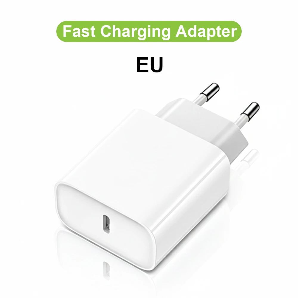 30W PD Fast Charger for iPhone – USB-C to Lightning & USB-C Cable, US/EU Plug