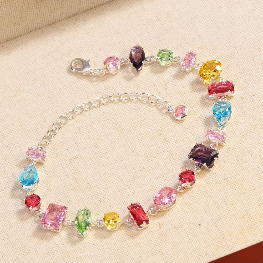 18K Gold Plated Rainbow CZ Choker Necklace & Bracelet – Colorful Cubic Zirconia | Women's Party Jewelry