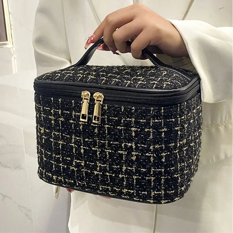 Knitted Style Makeup Bag – Large Canvas Cosmetic Storage Bag for Women