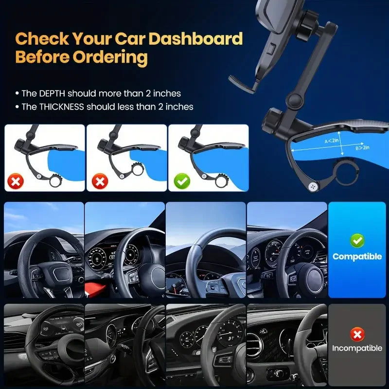 Multi-Angle Dashboard Clip Car Phone Holder – Universal, Magnetic, 360° Rotation