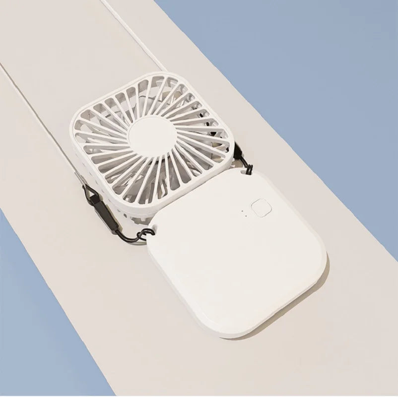 3-in-1 Mini Fan – Handheld, Neck & Desktop, 180° Rotating, 7-Blade Brushless, USB Rechargeable (Pink / White)