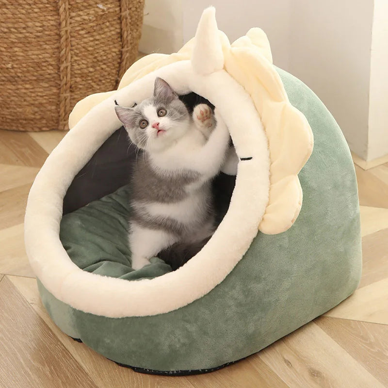 Deep Sleep Cat Bed – Foldable Cartoon Pet Cave with Removable Washable Cushion