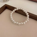 White Faux Pearl Beaded Bracelet — Adjustable Elastic