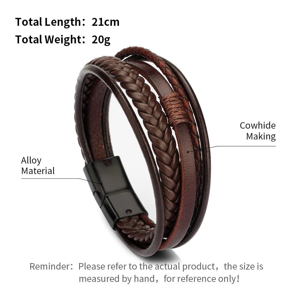 Men's Stainless Steel Leather Bracelet — Braided