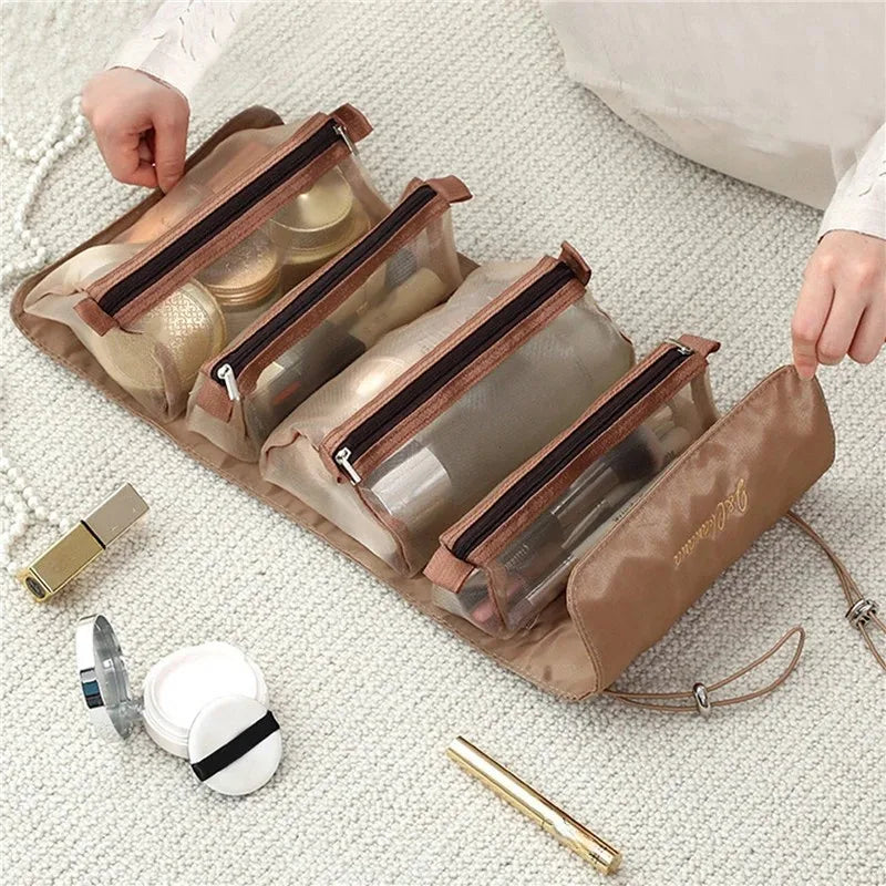 4-in-1 Detachable Makeup Bag – Foldable Large Capacity Travel Toiletry Organizer