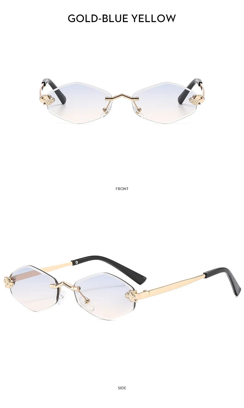 Women's Polygon Rimless Sunglasses – Gold Metal Frame, UV400 | Vintage Rhombus Style