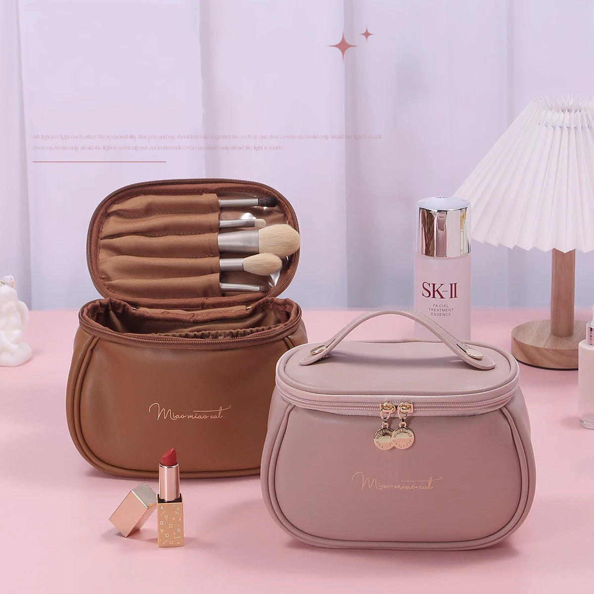 Women's Waterproof Makeup Bag – Large Capacity PU Leather Travel Cosmetic Case
