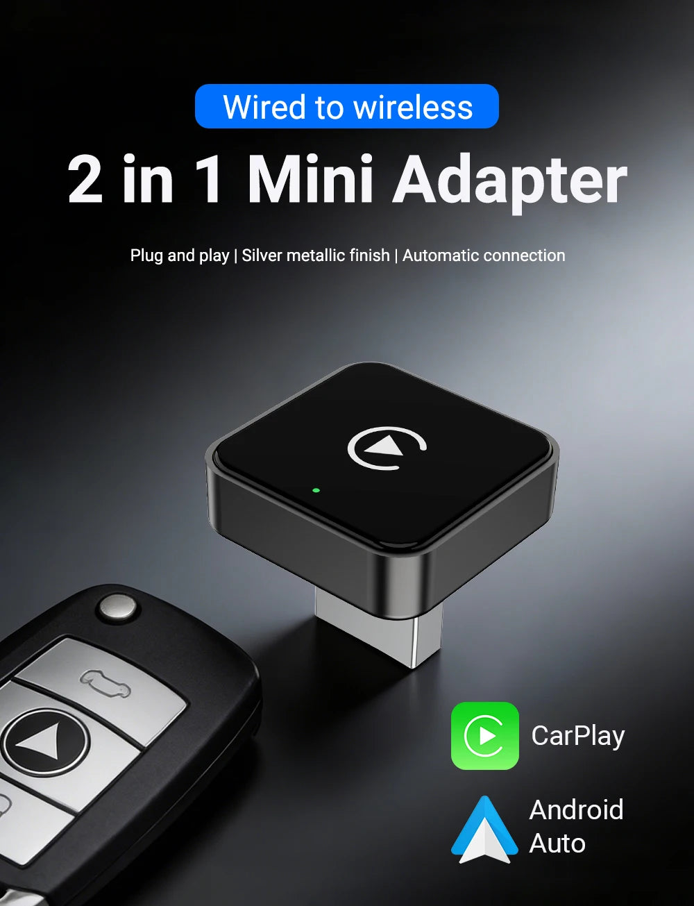 2-in-1 Wireless CarPlay & Android Auto Adapter – 5GHz WiFi, USB-C/USB