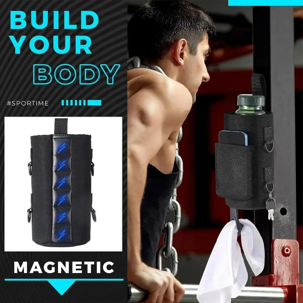 Magnetic Gym Water Bottle Carrier Bag – Non-Slip Portable Sling Holder for Gym & Fitness