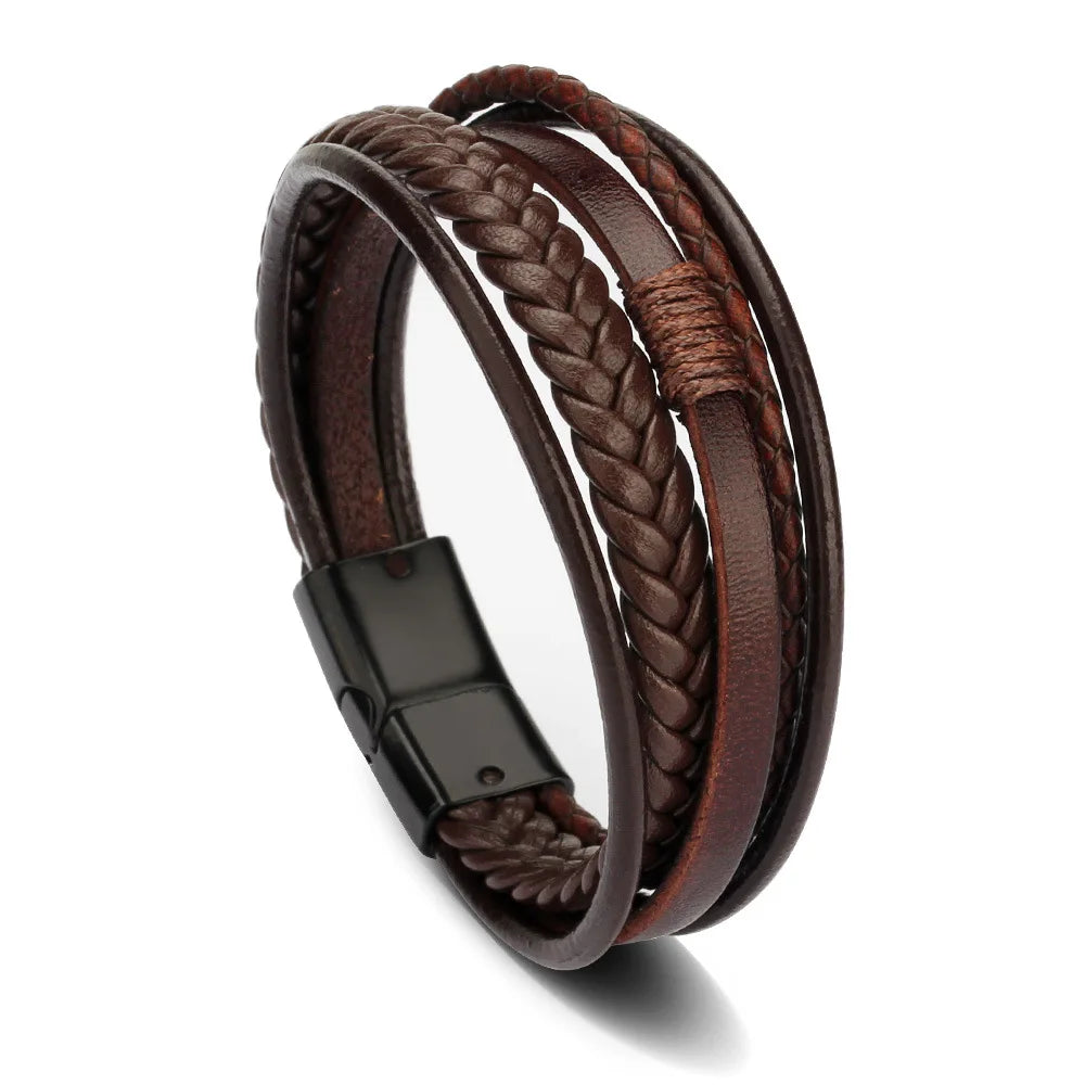 Men's Stainless Steel Leather Bracelet — Braided