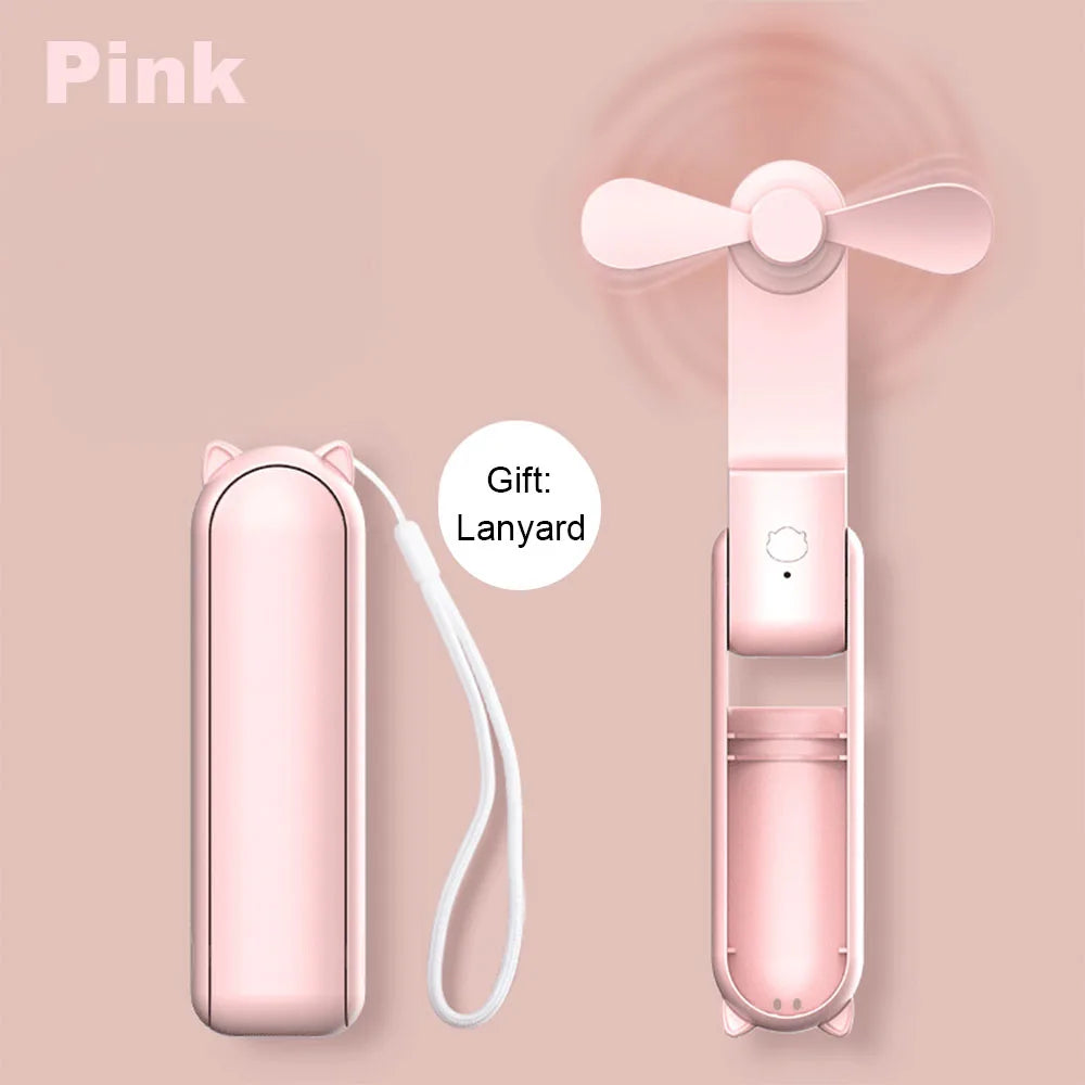 Raugee Pocket Fan with Power Bank – Foldable Mini Handheld Fan, 2000mAh, 48H Battery, Ultra-Quiet 20dB