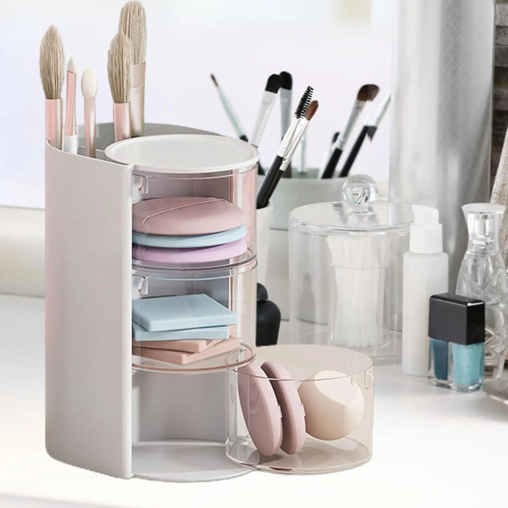 Rotating Beauty Egg & Cushion Organizer – Bathroom Makeup Display Case