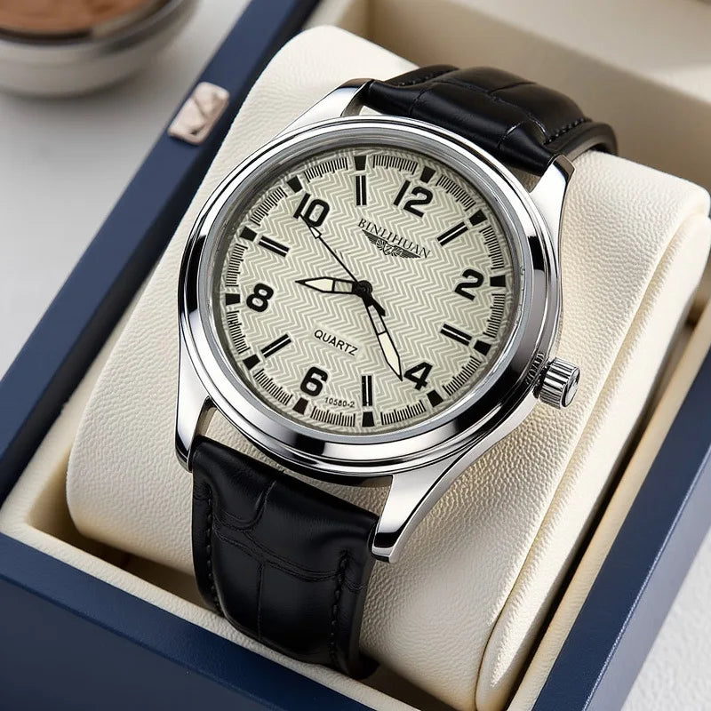 Men's Leather Strap Quartz Watch