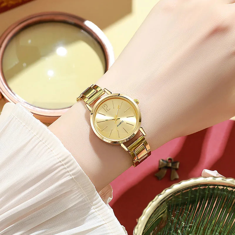 Women's Minimalist Quartz Watch – Alloy Bracelet Band, Numberless Dial | Rose Gold, Gold, Silver