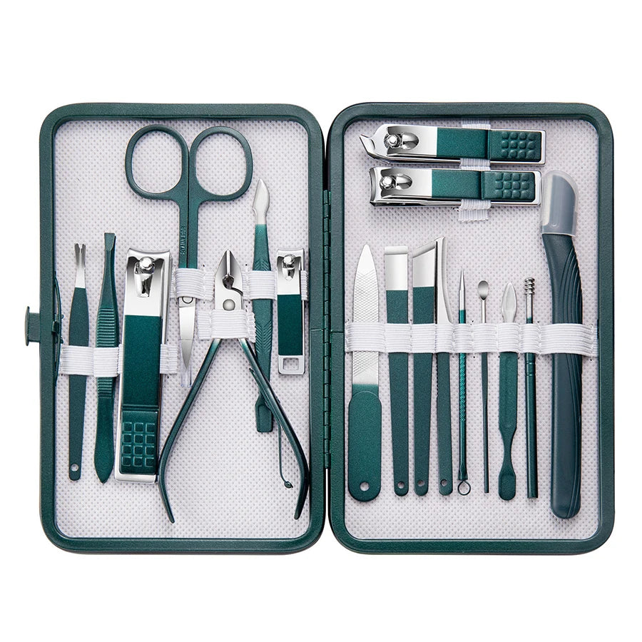 Kit Manucure Professionnel en Acier Inoxydable – Étui Cuir, Homme & Femme