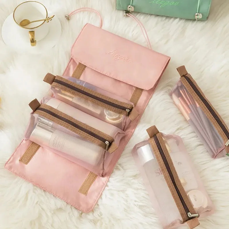 4-in-1 Detachable Makeup Bag – Foldable Large Capacity Travel Toiletry Organizer