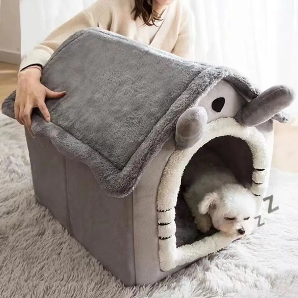Dog House Style Pet Bed – All-Season Removable & Washable Warm Bed for Dogs & Cats