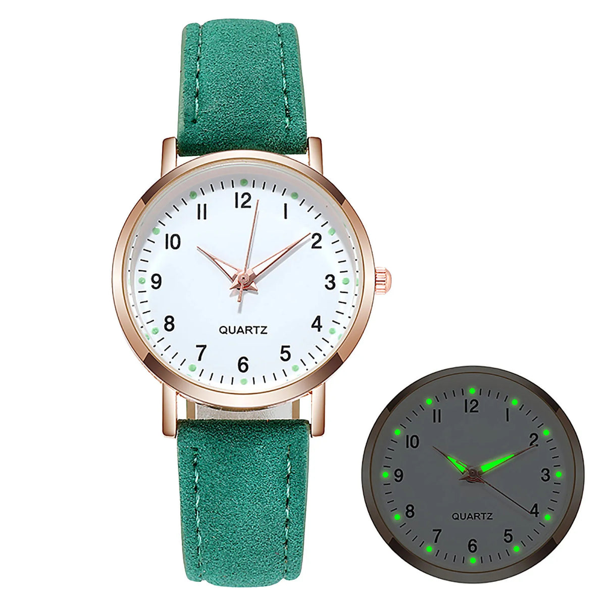 Women's Diamond-Studded Luminous Quartz Watch – Leather Band, Round Dial | 9 Colors