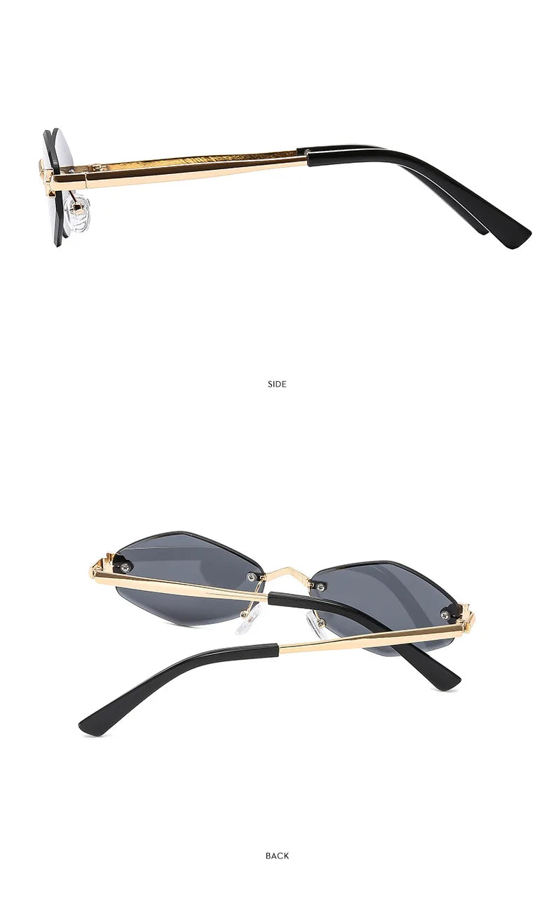 Women's Polygon Rimless Sunglasses – Gold Metal Frame, UV400 | Vintage Rhombus Style