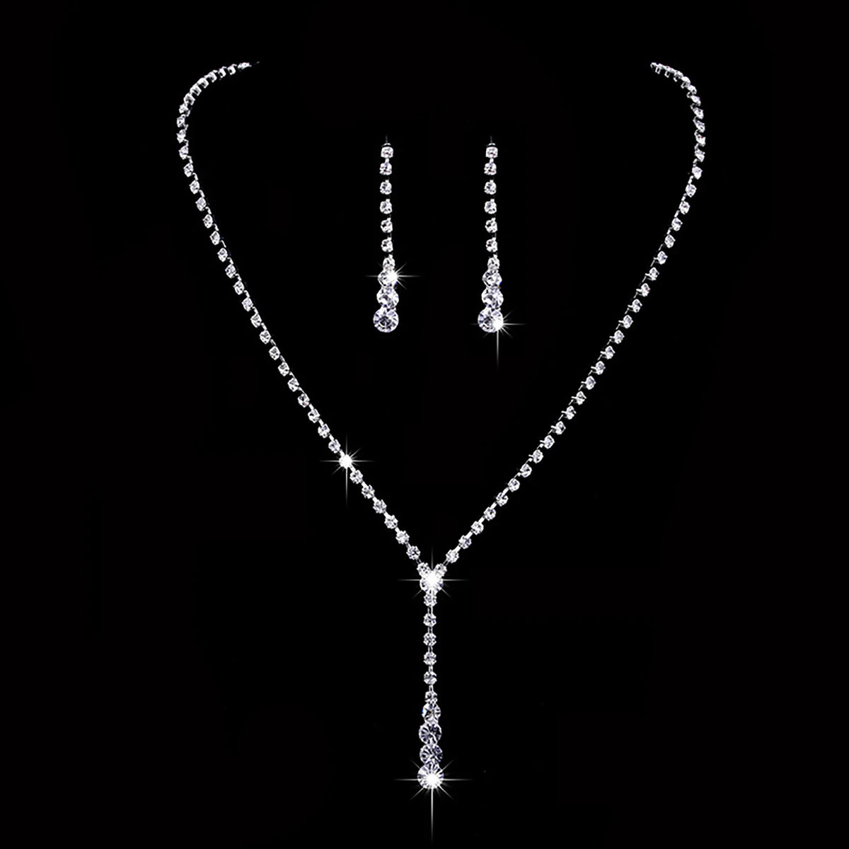 Rhinestone Necklace & Earrings Set – Geometric Zinc Alloy | Women's Bridal & Wedding Jewelry