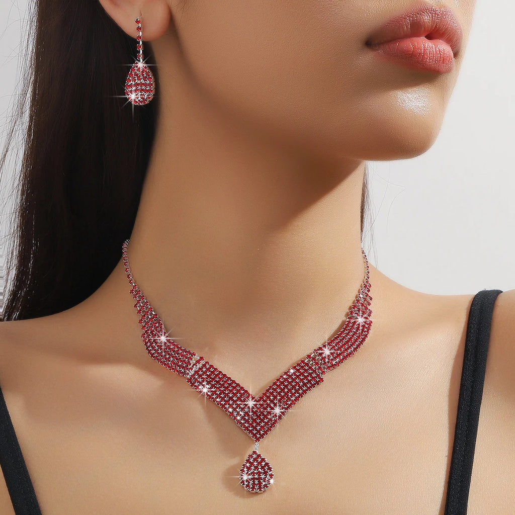 Rhinestone Water Drop Jewelry Set