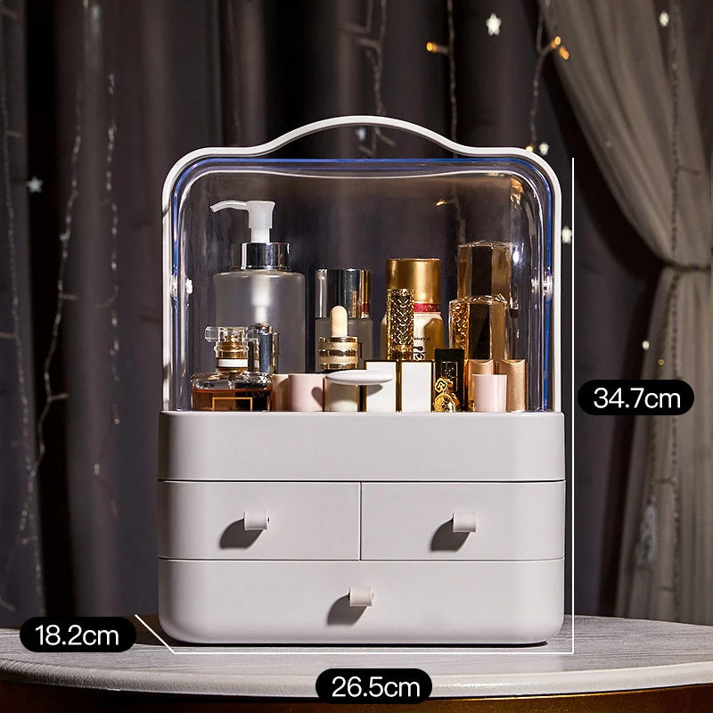 Desktop Makeup Organizer with Drawer – Dust-Proof Cosmetic Storage Box & Shelf