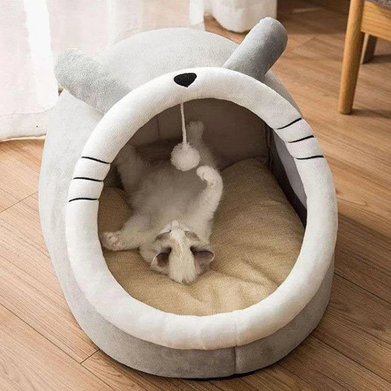 Deep Sleep Cat Bed – Foldable Cartoon Pet Cave with Removable Washable Cushion