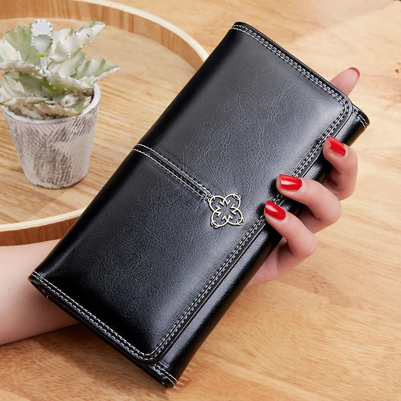 Women's Long PU Leather Wallet – Sequined Purse with Card & Coin Holder