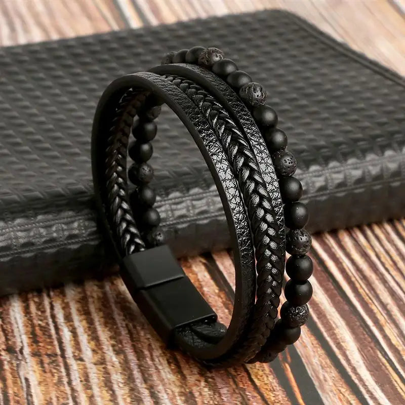 Men's Leather Charm Bracelet