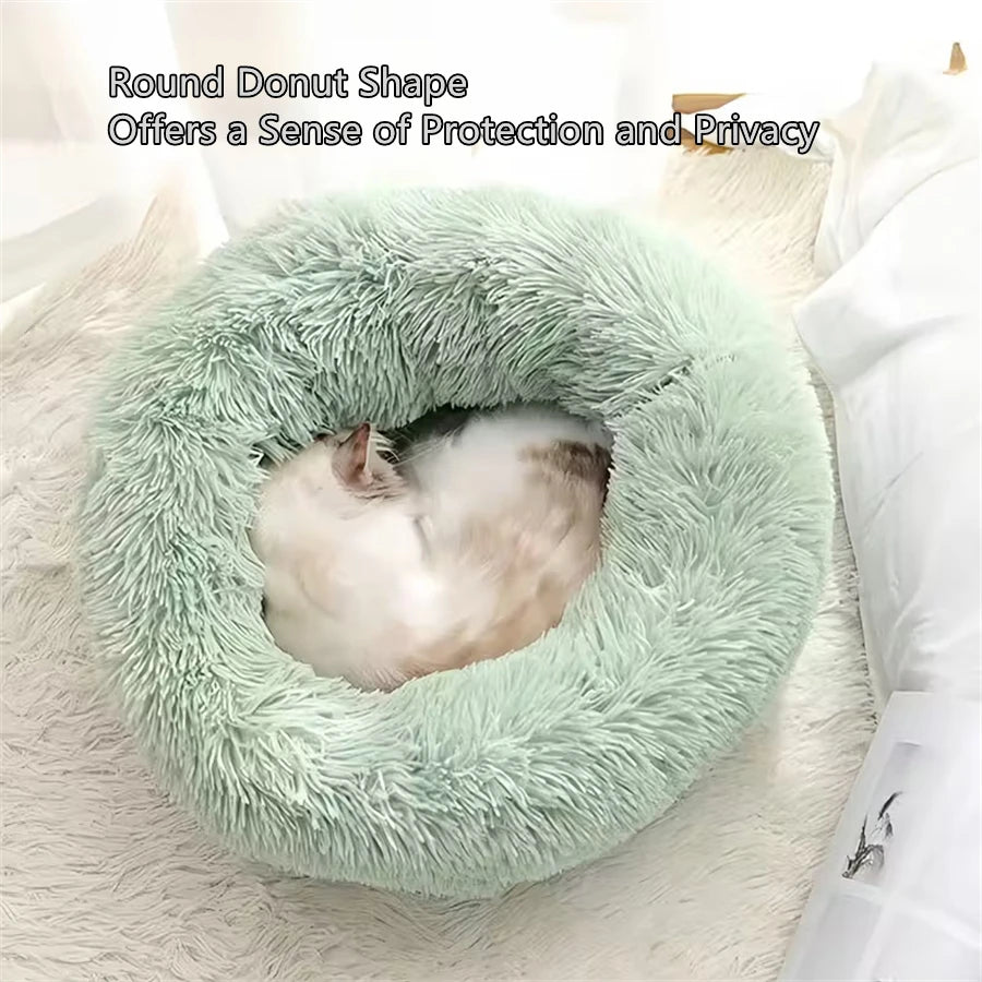 Donut Pet Bed – Round Plush Calming Bed for Cats & Dogs