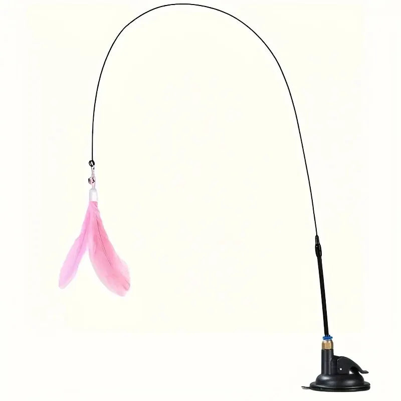 Cat Feather Wand Teaser – Interactive Bell & Feather Toy with Suction Cup Base