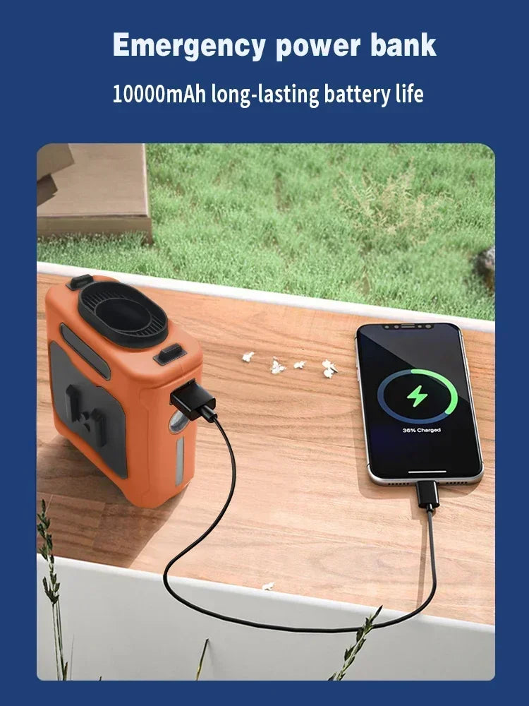 Portable Waist & Neck Fan 3-in-1 – 10000mAh Power Bank, LED Light, 5 Speeds