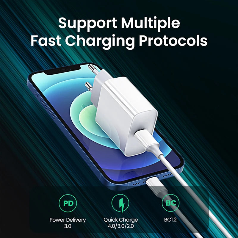 30W PD Fast Charger for iPhone – USB-C to Lightning & USB-C Cable, US/EU Plug